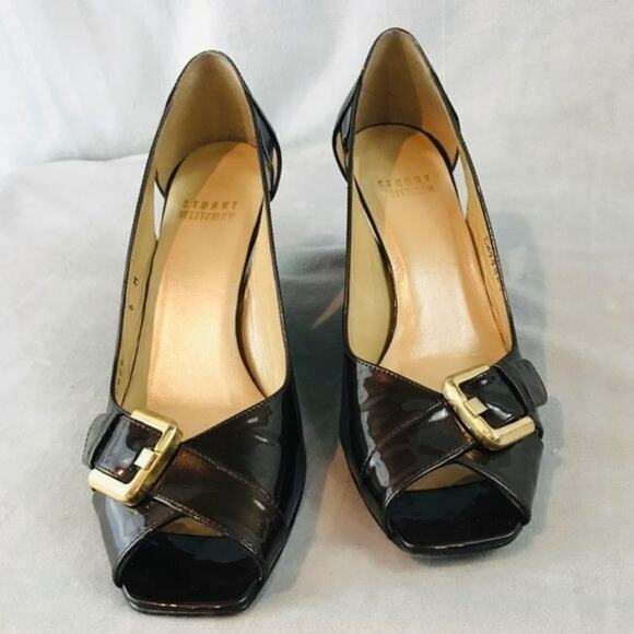 Stuart Weitzman peep toe wedged heels brown sz 6M - Picture 1 of 7